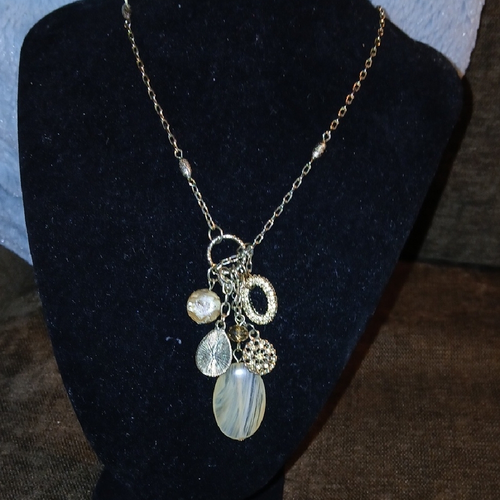 Ann Taylor Gold Charm Necklace with Cream Accents